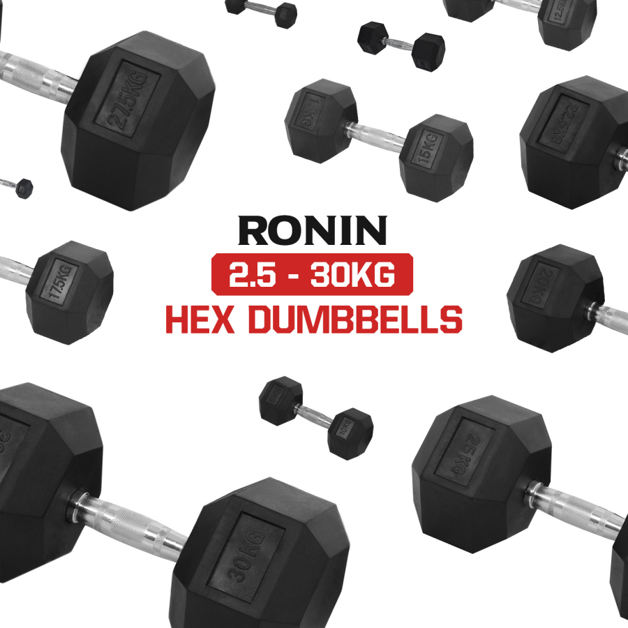 2.5 – 30 KG Rubber Hex Dumbbell Set 