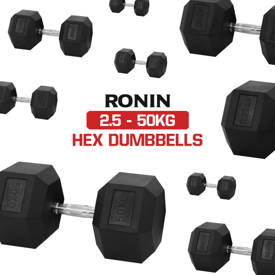 2.5 – 50 KG Rubber Hex Dumbbell Set 